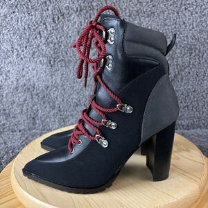 Steve Madden Karey Boots Womens 8.5 Black Leather Fabric Pointed Toe Block Heel